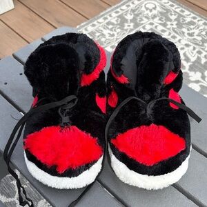 Nike air Jordan Plush Black & Red Fuzzy Slipper Boots